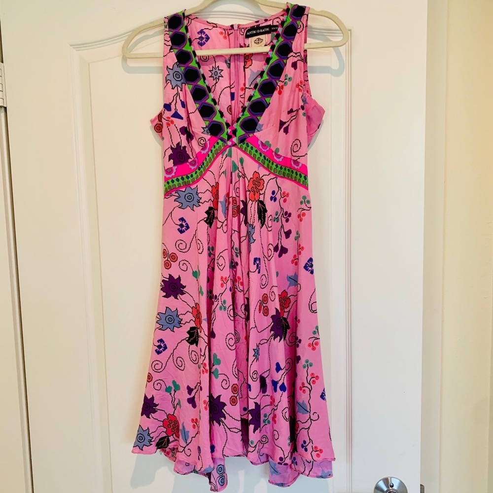 Antik Batik SILK Kasa V Neck Dress in Lilac - XS